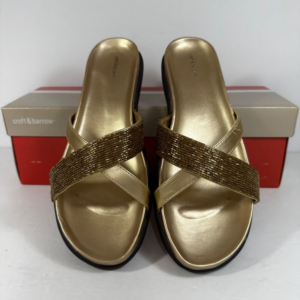 Womens Croft & Barrow Gold Beaded Strappy Slide Sandals  Size 9 M Beach Vacation - Picture 4 of 8